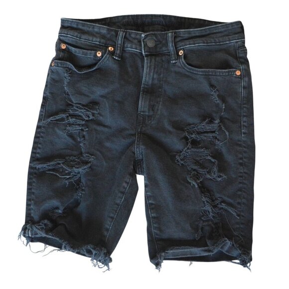 American Eagle Outfitters AirFlex+ Mens Black Denim Distressed Slim Bermuda Shor - Picture 7 of 7
